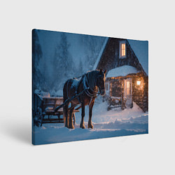 Холст прямоугольный Лошадь у избы, цвет: 3D-принт