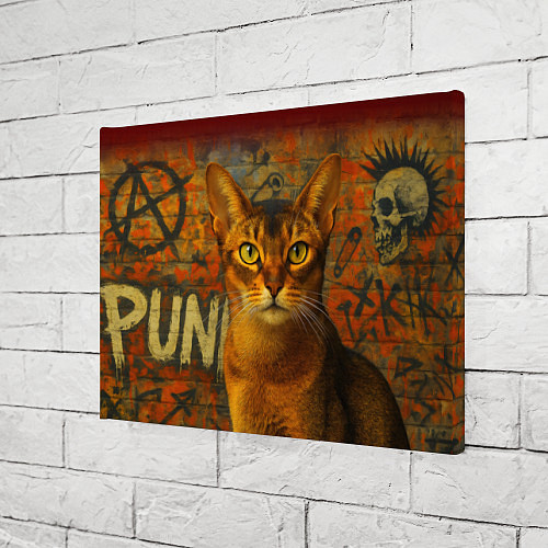 Картина прямоугольная Абиссинская кошка на фоне кирпичной стены с граффи / 3D-принт – фото 3