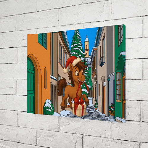 Картина прямоугольная Лошадка распаковывает новогодний подарок / 3D-принт – фото 3