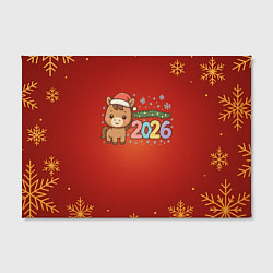 Холст прямоугольный Новогодняя лошадка 2026 на красном фоне, цвет: 3D-принт — фото 2