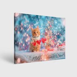 Холст прямоугольный Котенок и гирлянда из сердечек, цвет: 3D-принт