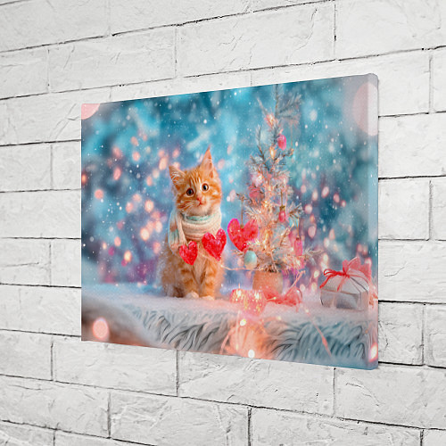 Картина прямоугольная Котенок и гирлянда из сердечек / 3D-принт – фото 3