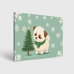 Холст прямоугольный Новогодний песик с елочкой, цвет: 3D-принт