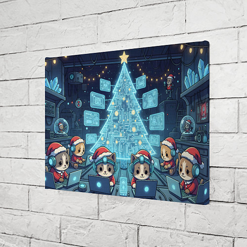 Картина прямоугольная Новогодние котики айтишники / 3D-принт – фото 3