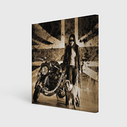 Холст квадратный Девушка байкер и английский бульдог, цвет: 3D-принт