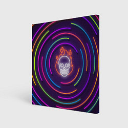Холст квадратный Неон череп с линиями, цвет: 3D-принт