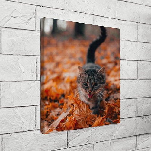 Картина квадратная Мяукающий кот осенние листья / 3D-принт – фото 3