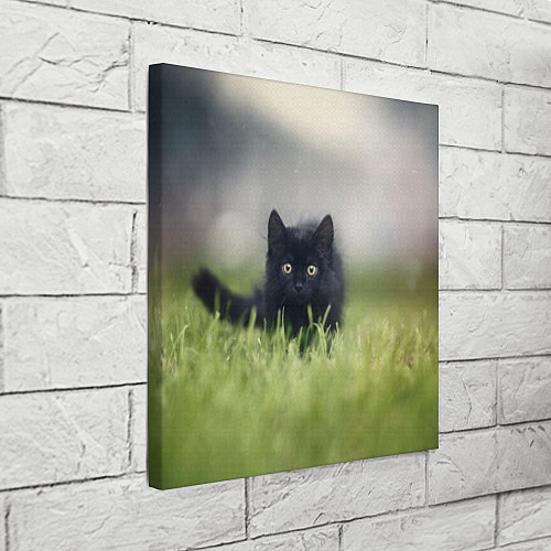 Картина квадратная Черный кот на лугу / 3D-принт – фото 3