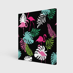 Холст квадратный Фламинго с цветами, цвет: 3D-принт