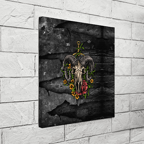 Картина квадратная Череп барана в цветах / 3D-принт – фото 3