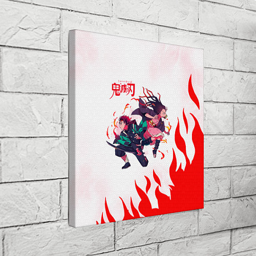 Картина квадратная Танджиро и Незуко в огне / 3D-принт – фото 3