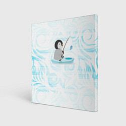 Холст квадратный Пингвин рыбачит, цвет: 3D-принт