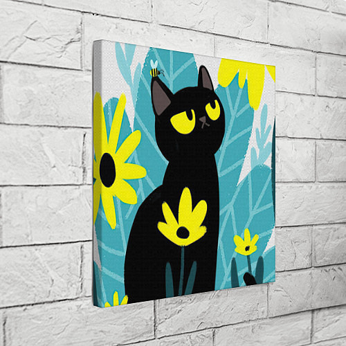 Картина квадратная Кот и цветок / 3D-принт – фото 3
