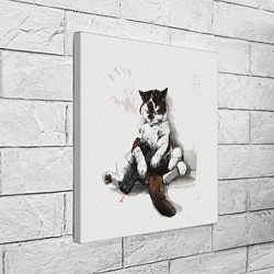 Холст квадратный Котик с пистолетом на стене мем, цвет: 3D-принт — фото 2