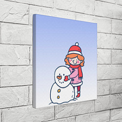 Холст квадратный Девочка лепит снеговика, цвет: 3D-принт — фото 2