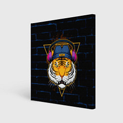 Холст квадратный Тигр в наушниках SWAG, цвет: 3D-принт