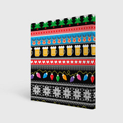 Холст квадратный Новогодний пивной узор, цвет: 3D-принт