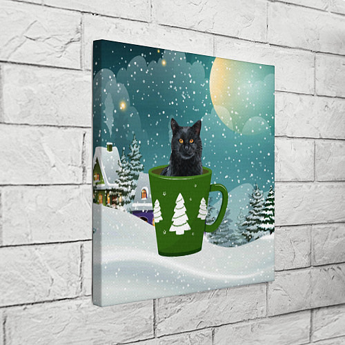 Картина квадратная Черный кот в кружке / 3D-принт – фото 3