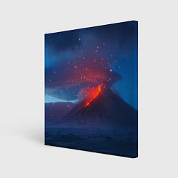 Холст квадратный Извержение вулкана ночью, цвет: 3D-принт