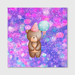Холст квадратный День Рождения - Медвежонок с шариками, цвет: 3D-принт — фото 2