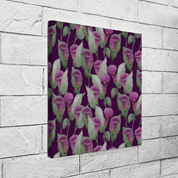 Холст квадратный Фиолетовые каллы на темно фиолетовом фоне, цвет: 3D-принт — фото 2