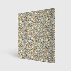 Холст квадратный Доллары 1, 2, 10, 100 банкноты, цвет: 3D-принт