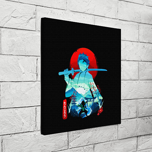 Картина квадратная Танджиро Комадо Силуэт Клинок рассекающий демонов / 3D-принт – фото 3