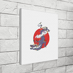 Холст квадратный Дракон на фоне красного солнца с эффектом глитча, цвет: 3D-принт — фото 2