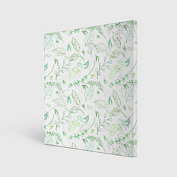 Холст квадратный Хаос из зелёных веток и листьев, цвет: 3D-принт