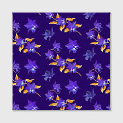Холст квадратный Цветы Фиолетовые Ирисы На Синем Фоне, цвет: 3D-принт — фото 2