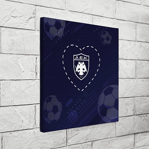 Картина квадратная Лого AEK Athens в сердечке на фоне мячей / 3D-принт – фото 3