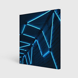 Холст квадратный Неоновые лампы и кирпичный эффект - Голубой, цвет: 3D-принт