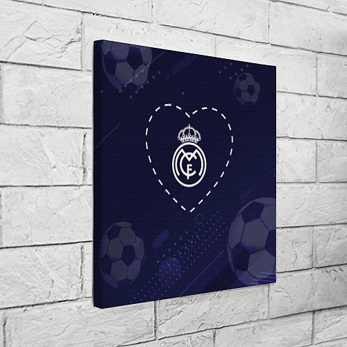 Картина квадратная Лого Real Madrid в сердечке на фоне мячей / 3D-принт – фото 3