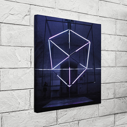 Картина квадратная Неоновый прерывистый куб во тьме - Фиолетовый / 3D-принт – фото 3