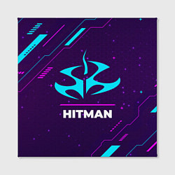 Холст квадратный Символ Hitman в неоновых цветах на темном фоне, цвет: 3D-принт — фото 2