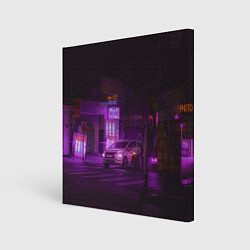 Холст квадратный Неоновый ночной переход - Фиолетовый, цвет: 3D-принт