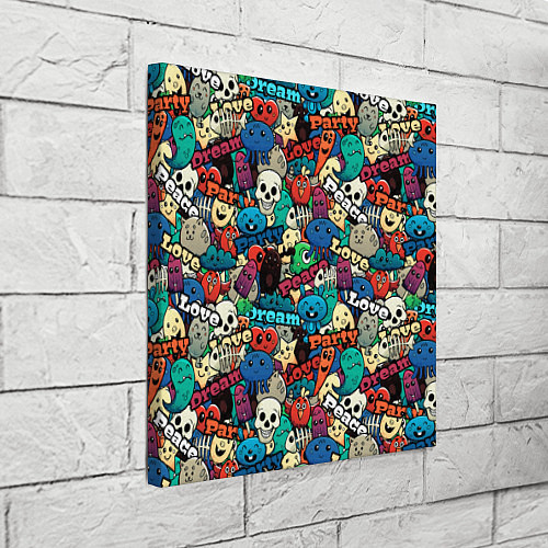 Картина квадратная Граффити черепа и рожицы / 3D-принт – фото 3