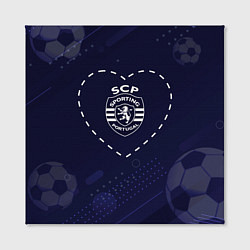 Холст квадратный Лого Sporting в сердечке на фоне мячей, цвет: 3D-принт — фото 2