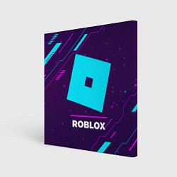 Холст квадратный Символ Roblox в неоновых цветах на темном фоне, цвет: 3D-принт