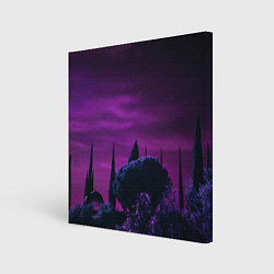 Холст квадратный Ночное сияние в тёмном лесу - Фиолетовый, цвет: 3D-принт