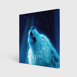 Холст квадратный Волк воет ну зимнее ночное небо, цвет: 3D-принт