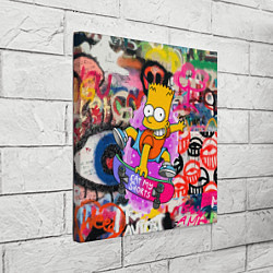 Холст квадратный Скейтбордист Барт Симпсон на фоне стены с граффити, цвет: 3D-принт — фото 2