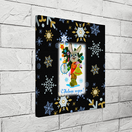 Картина квадратная Новый год зайчик несёт ёлочку / 3D-принт – фото 3