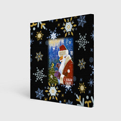 Холст квадратный Новый год дед мороз и птичка, цвет: 3D-принт