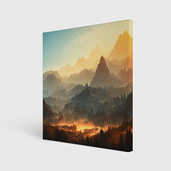 Холст квадратный Рассвет в горах, пейзаж, цвет: 3D-принт