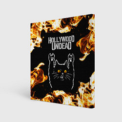 Холст квадратный Hollywood Undead рок кот и огонь, цвет: 3D-принт