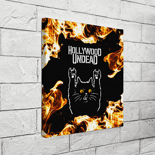 Картина квадратная Hollywood Undead рок кот и огонь / 3D-принт – фото 3