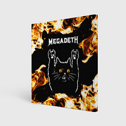 Холст квадратный Megadeth рок кот и огонь, цвет: 3D-принт