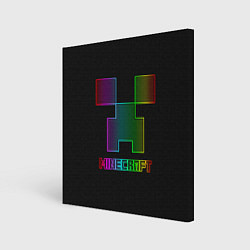 Холст квадратный Minecraft logo neon, цвет: 3D-принт