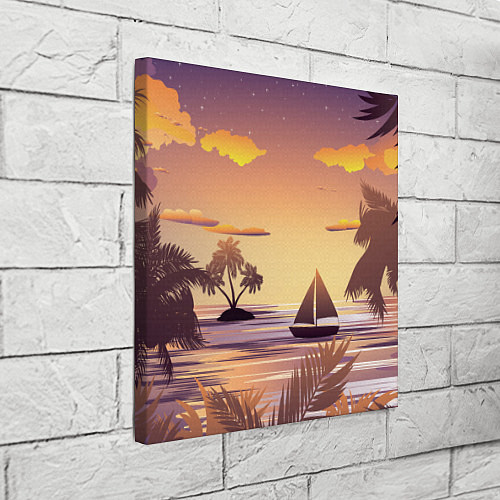 Картина квадратная Лодка в море на закате возле тропических островов / 3D-принт – фото 3